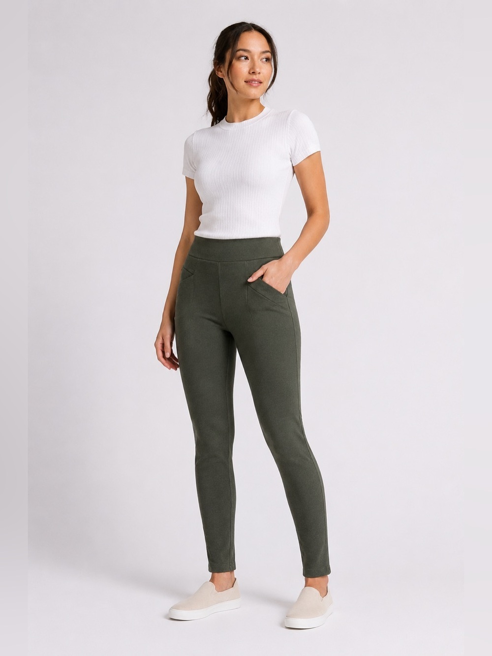 Betabrand Skinny Leg Dress Pants Green Stretch Work Office Comfy